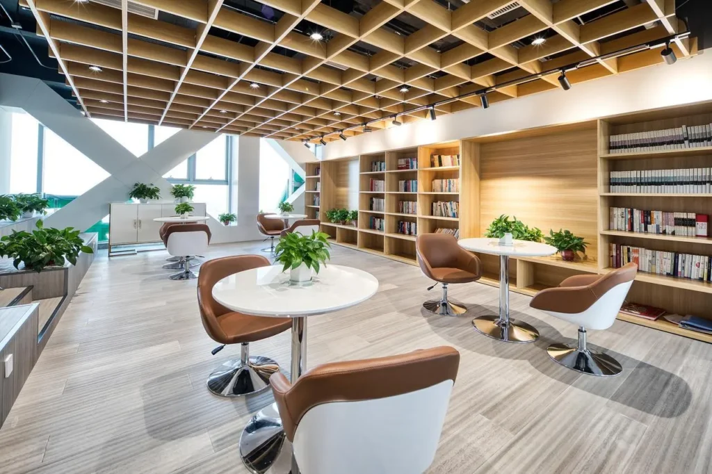 Cómoda sala de coworking con modernos asientos en CoWork Plus Singapur
