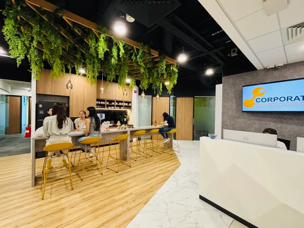 Modern shared lounge area in a serviced office space, Singapore